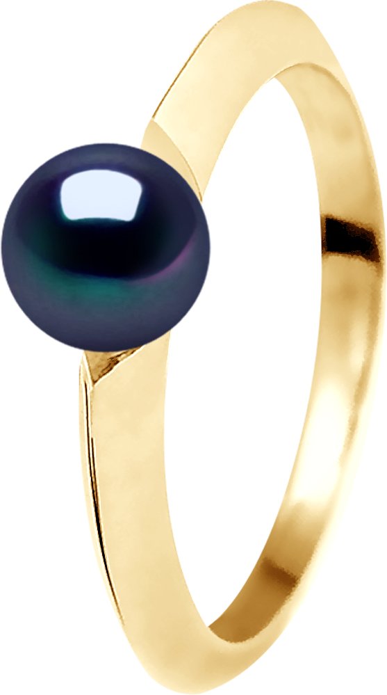 DIADEMA - Ring - Diamanten und Gelbgold - Echte Süßwasserperlen - Schwarzer Tahitian Style