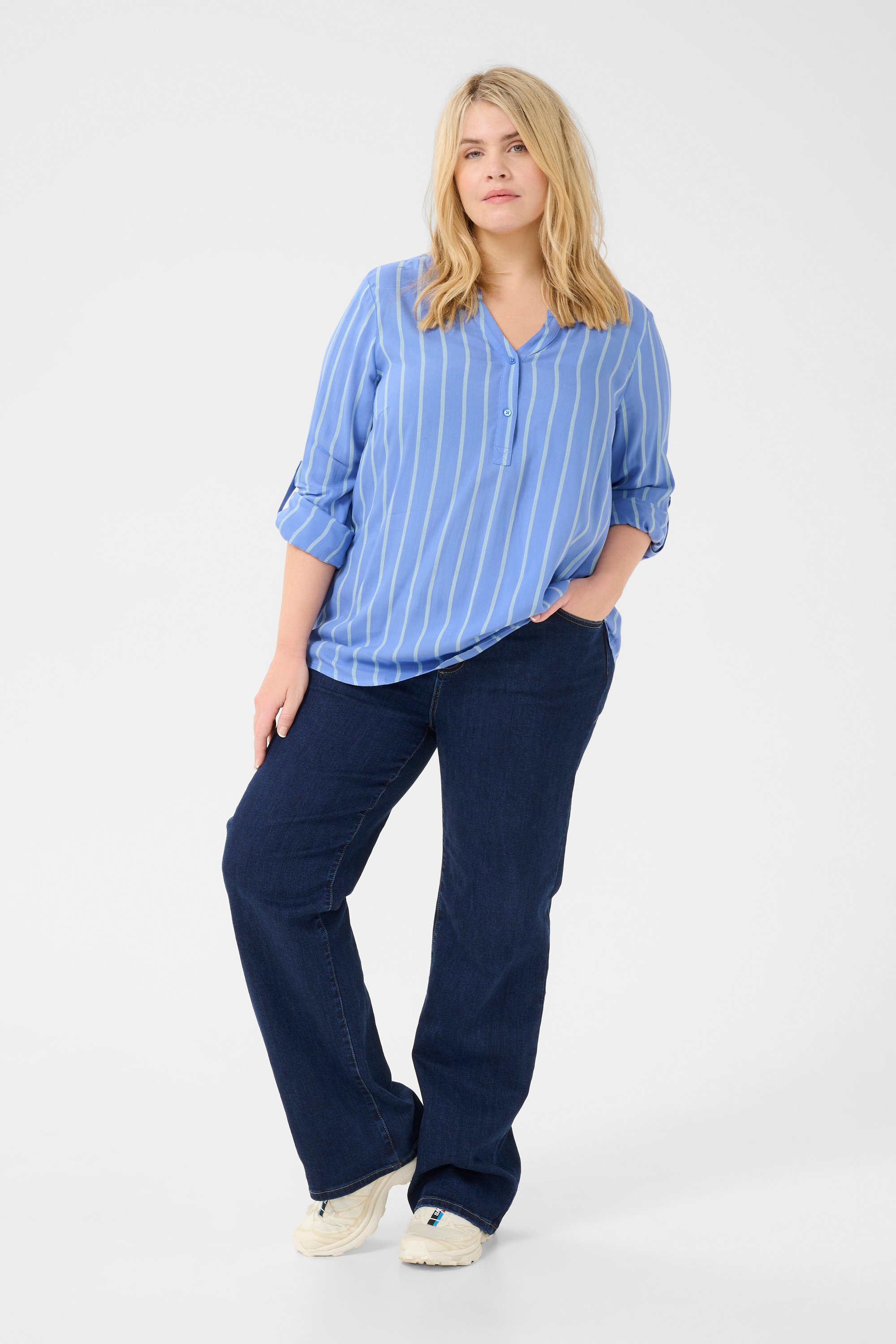 Langarm-Bluse Regular fit Blue / Light Blue Stripe