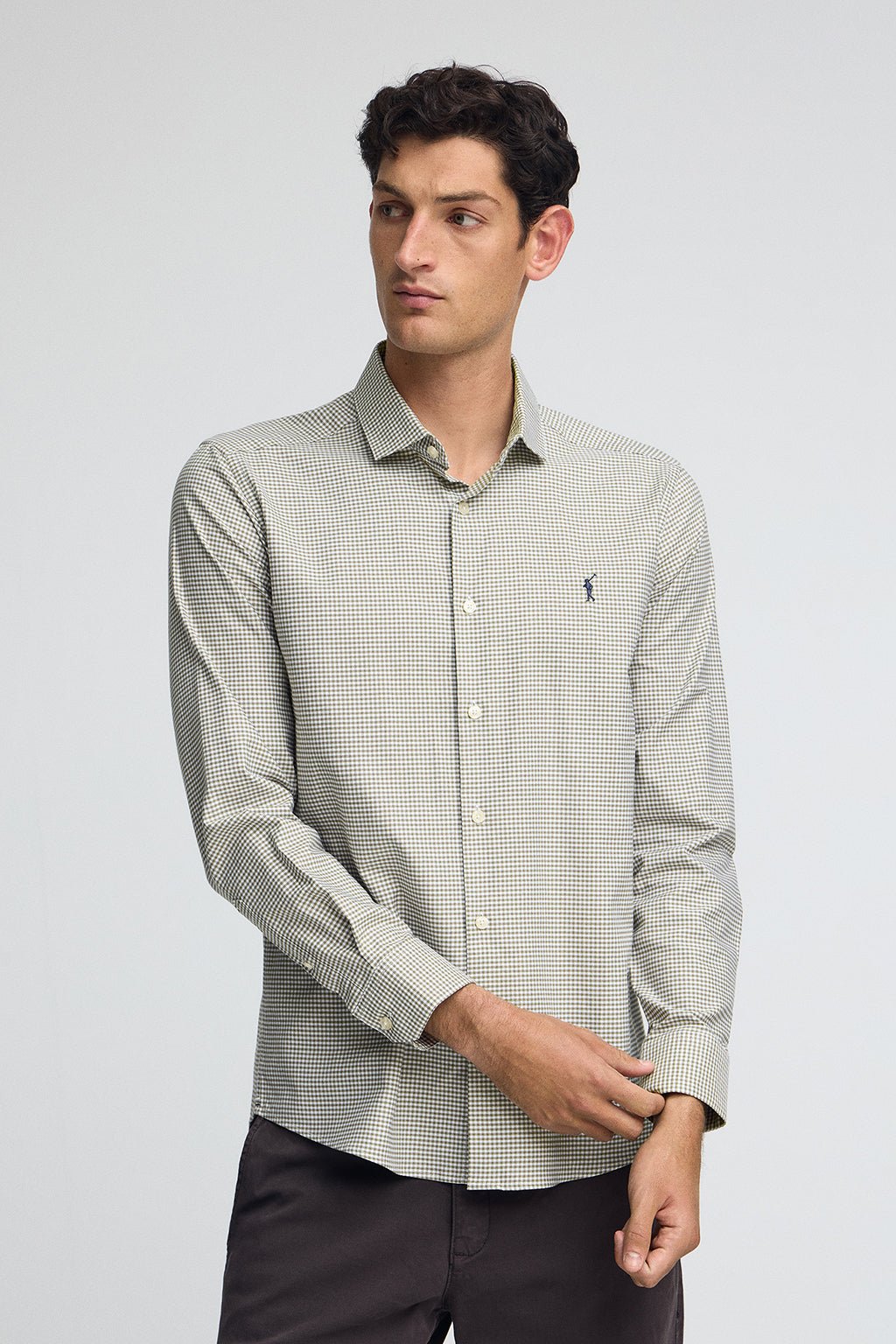 Hemd armeegrün im Slim Fit mit Vichy-Karos und Rigby Go-Logo