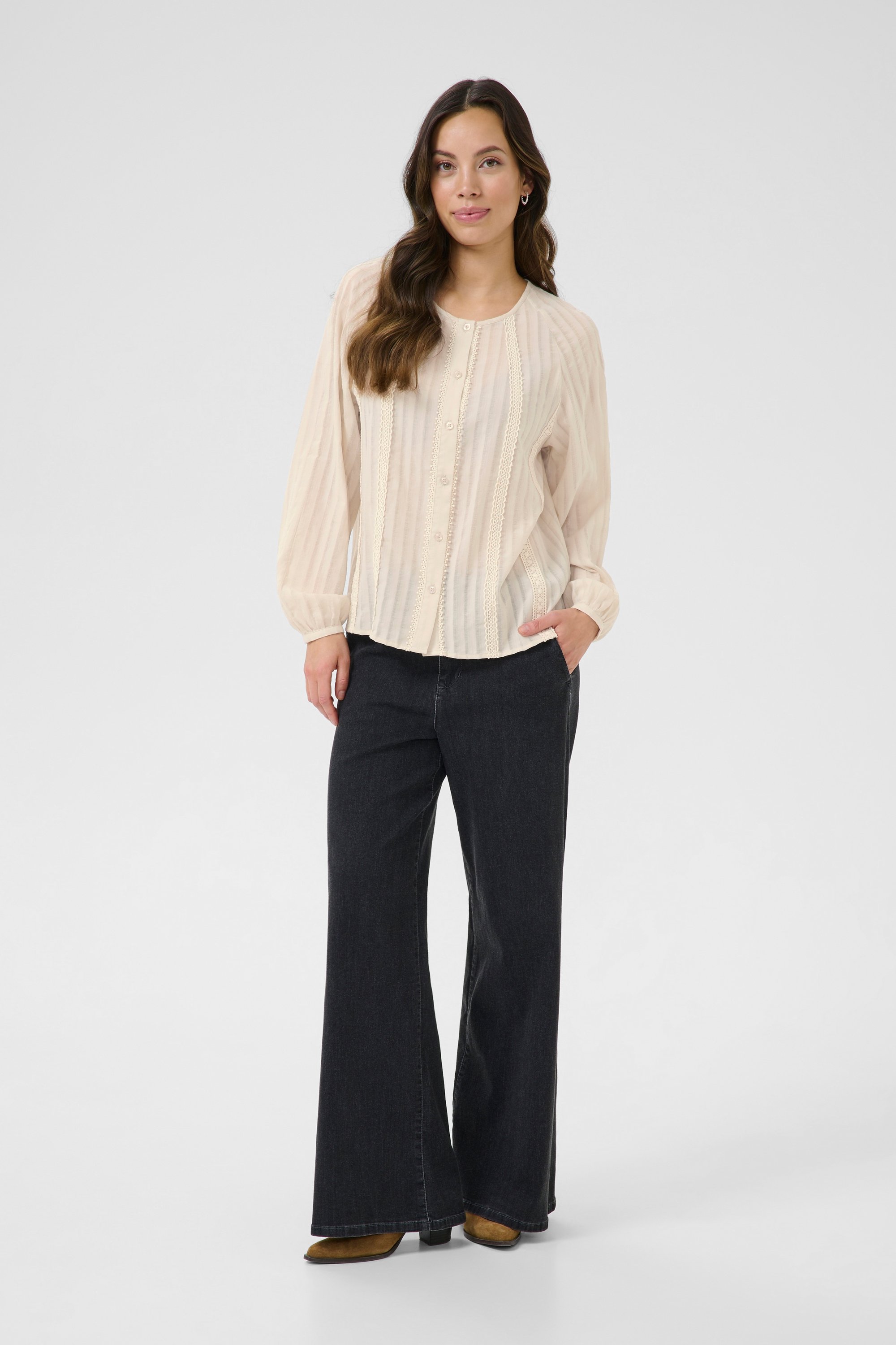 Langarm - Hemd CREsme Regular fit beige