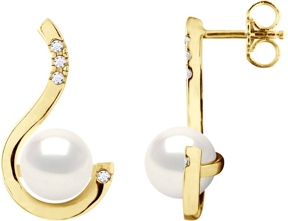 Ohrringe Prestige – Diamanten 0,08 ct – Qualität HSI – Weißgold – echte Süßwasser-Zuchtperlen rund 7–8 mm