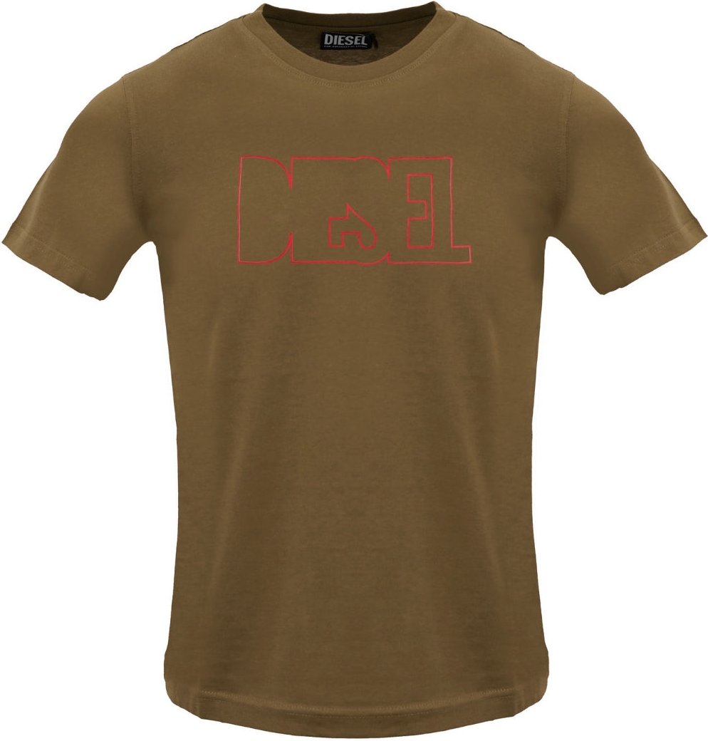 Diesel - T-shirt Mit Logo In Braun Mit Kaffeelikör-print