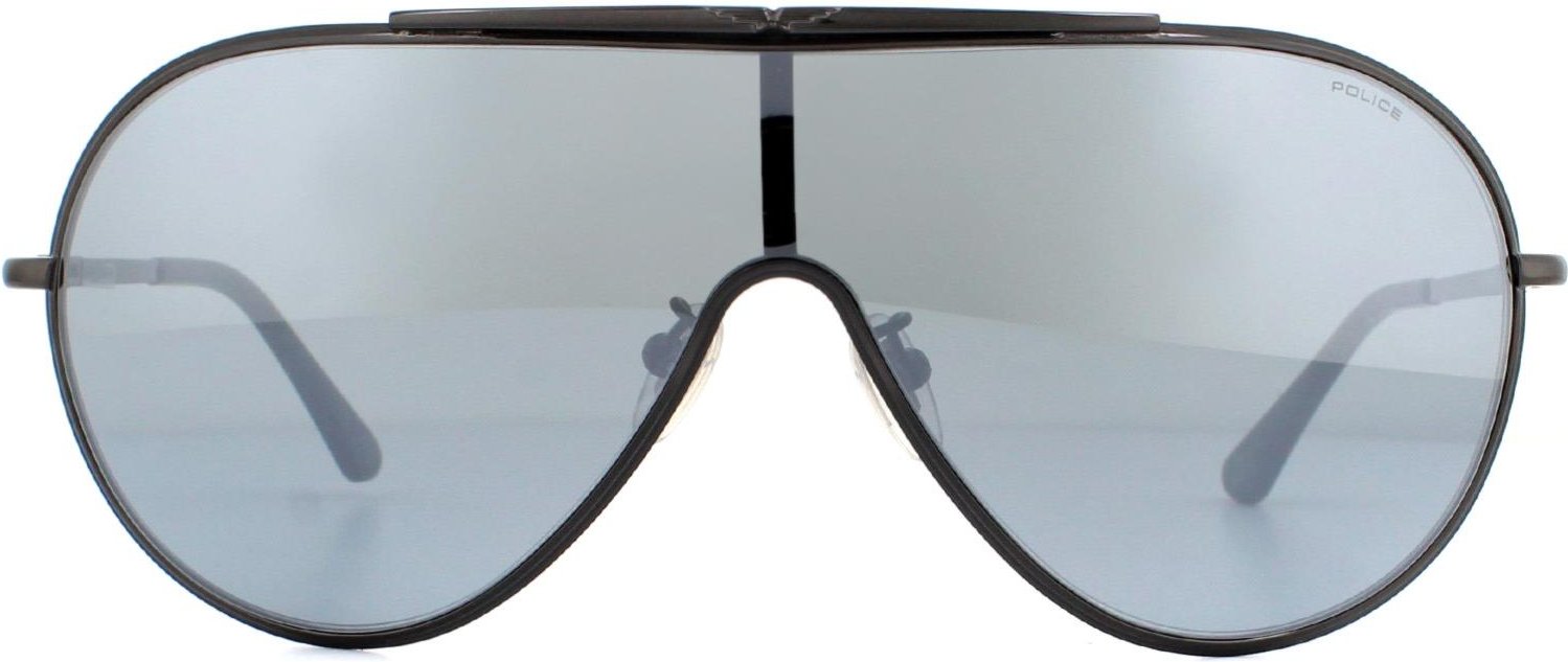 Police Shield Mens Ruthenium Rauch Spiegel Silber Sonnenbrille