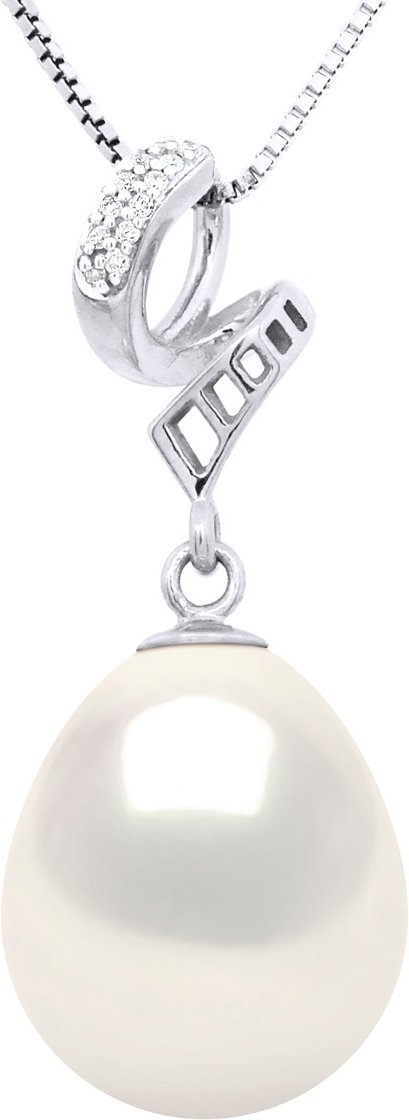 Anhänger Volute – Diamanten 0,03 ct – Weißgold – echte Süßwasser-Zuchtperle Birne 11–12 mm