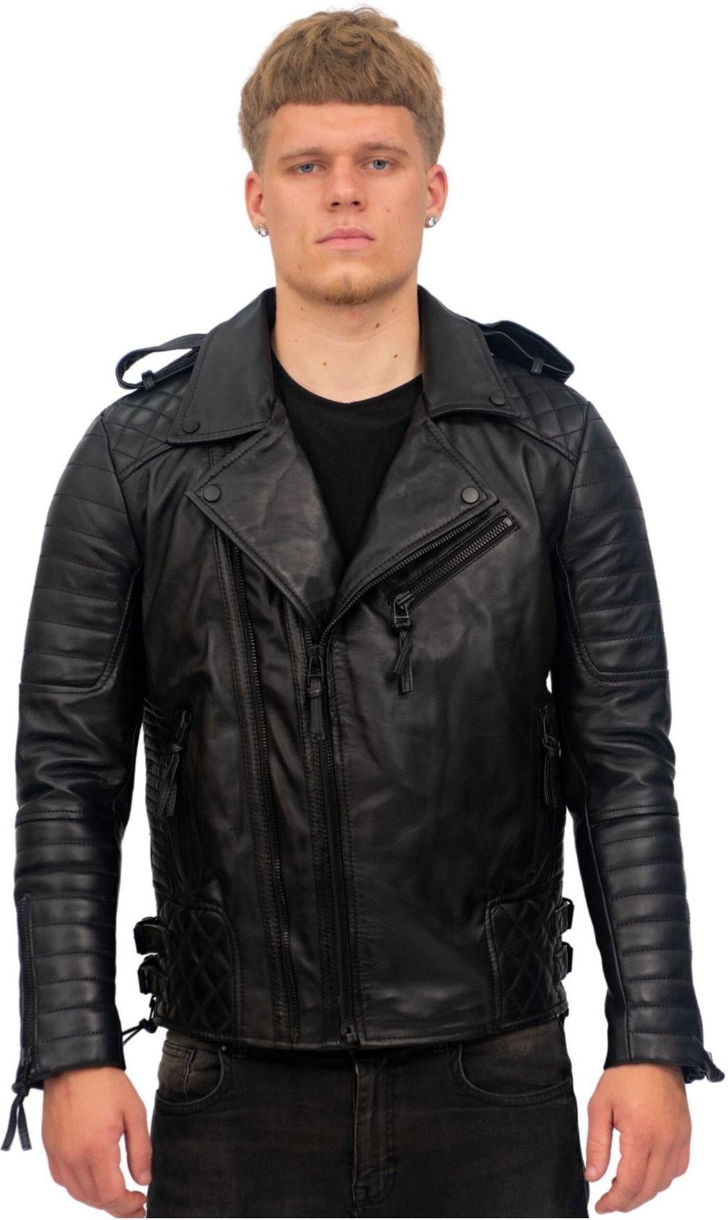 Slim-Fit Herren-Bikerjacke aus Brando-Leder mit doppeltem Reißverschluss – Kairo