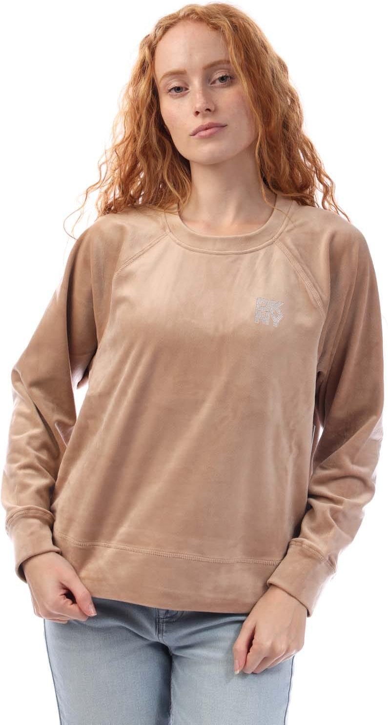 DKNY - Sweatshirt für Damen, Rundhalsausschnitt, Velours (Beige)