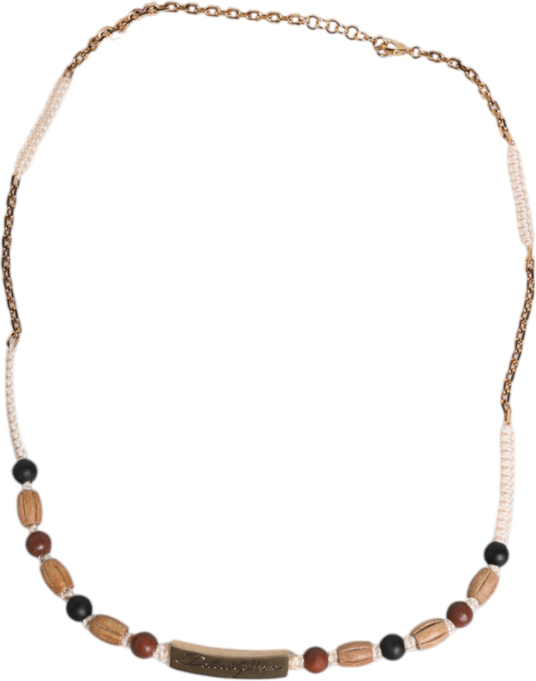 Perlenholz-Halskette mit Metallkette