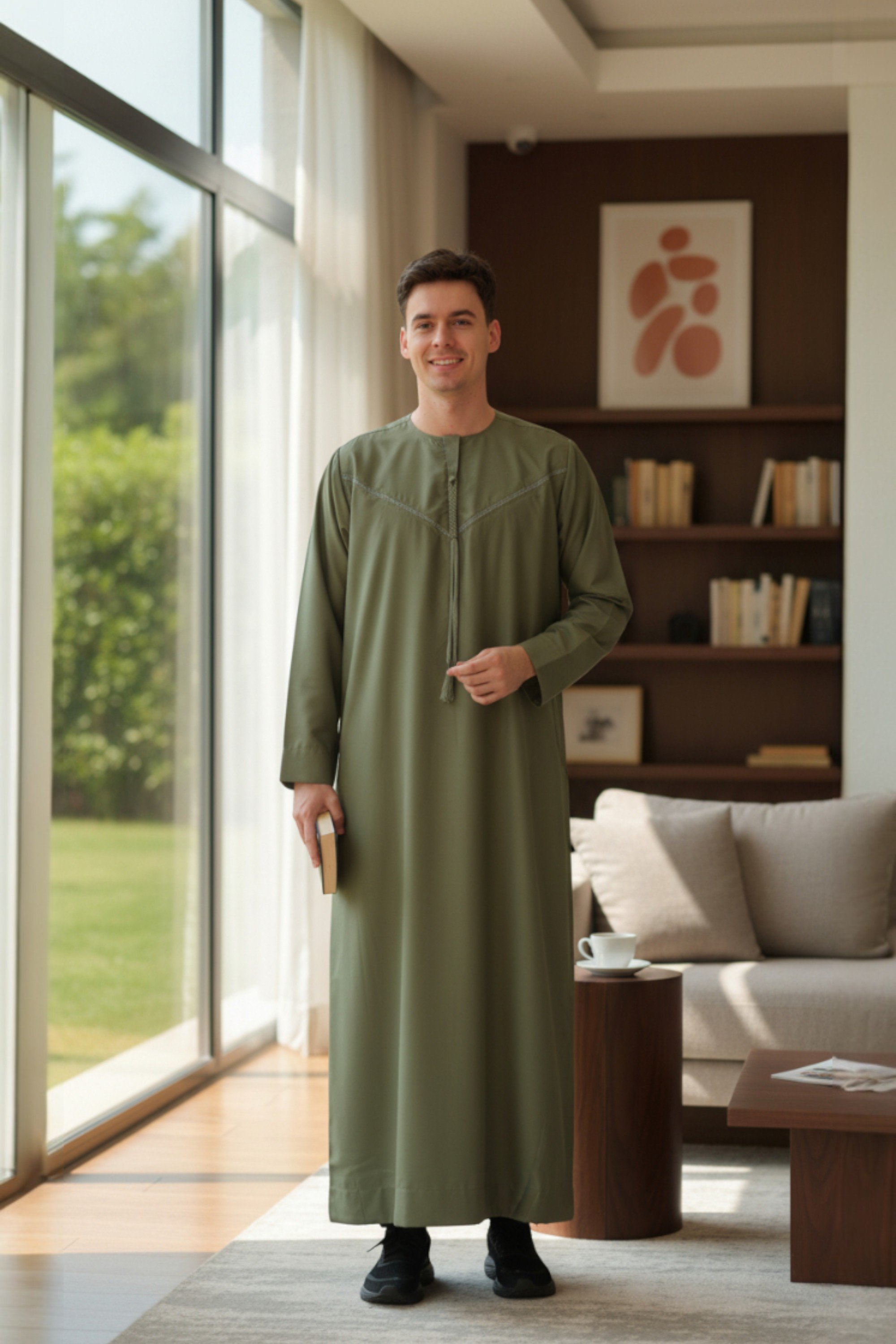 Herren grün Ramadan Eid marokkanische Jubba Robe Kaftan Djellaba Thobe LFS -TT-008