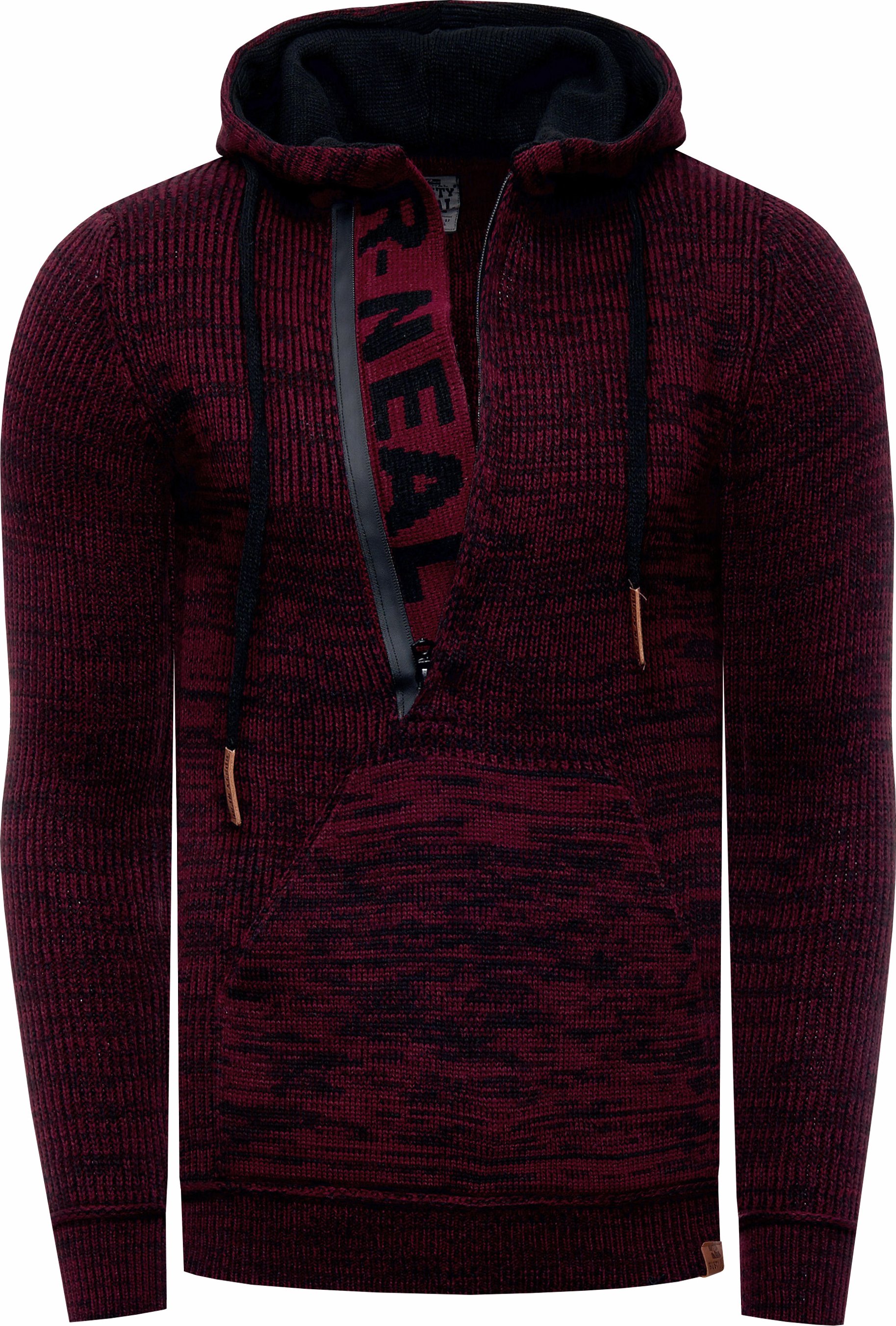 1/2 Zip Grobstrick Slim Fit Kapuzen-Pullover