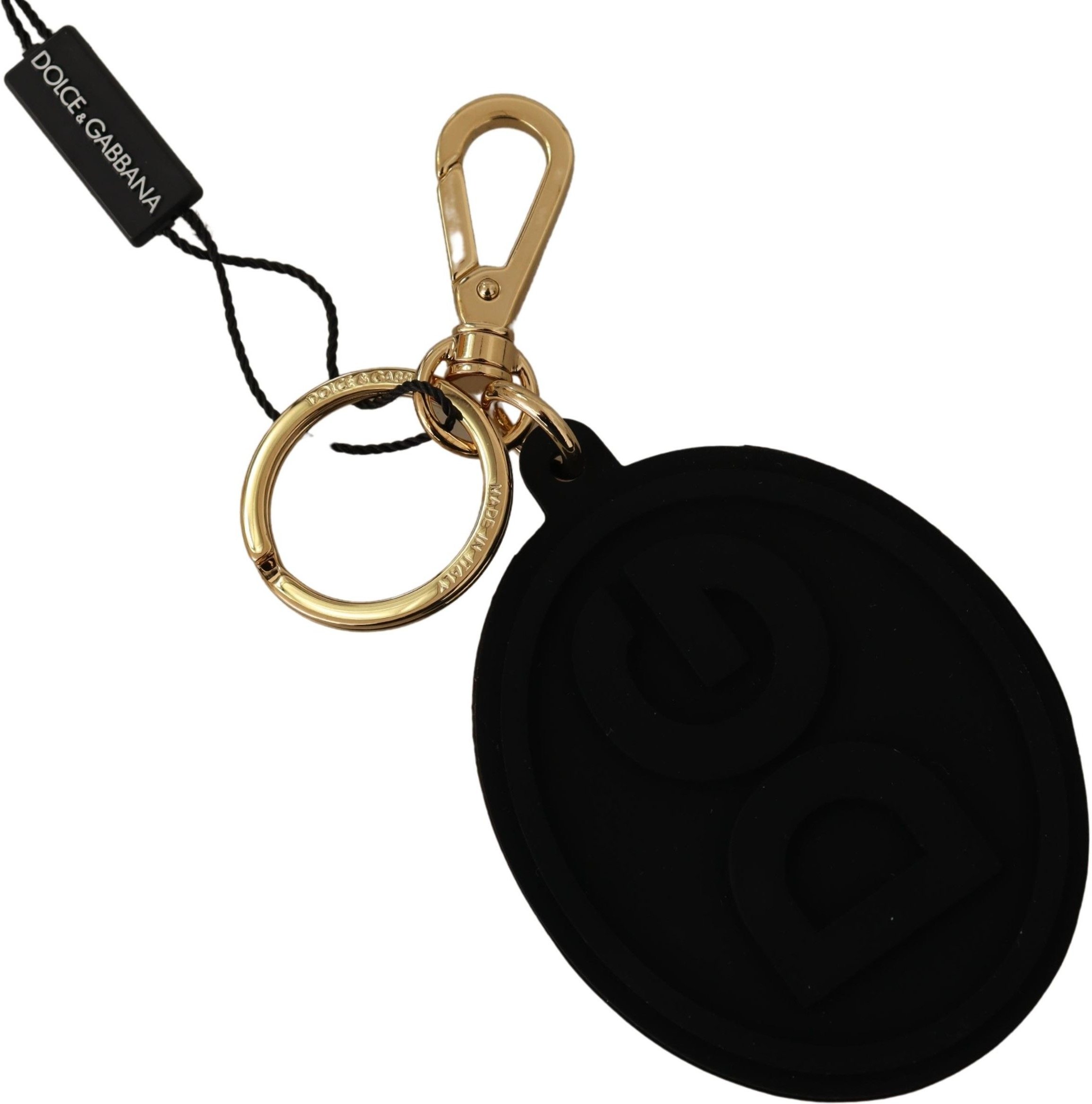 Dolce & Gabbana Black Rubber DG Logo Gold en laiton Metal Course porte-clés pour hommes