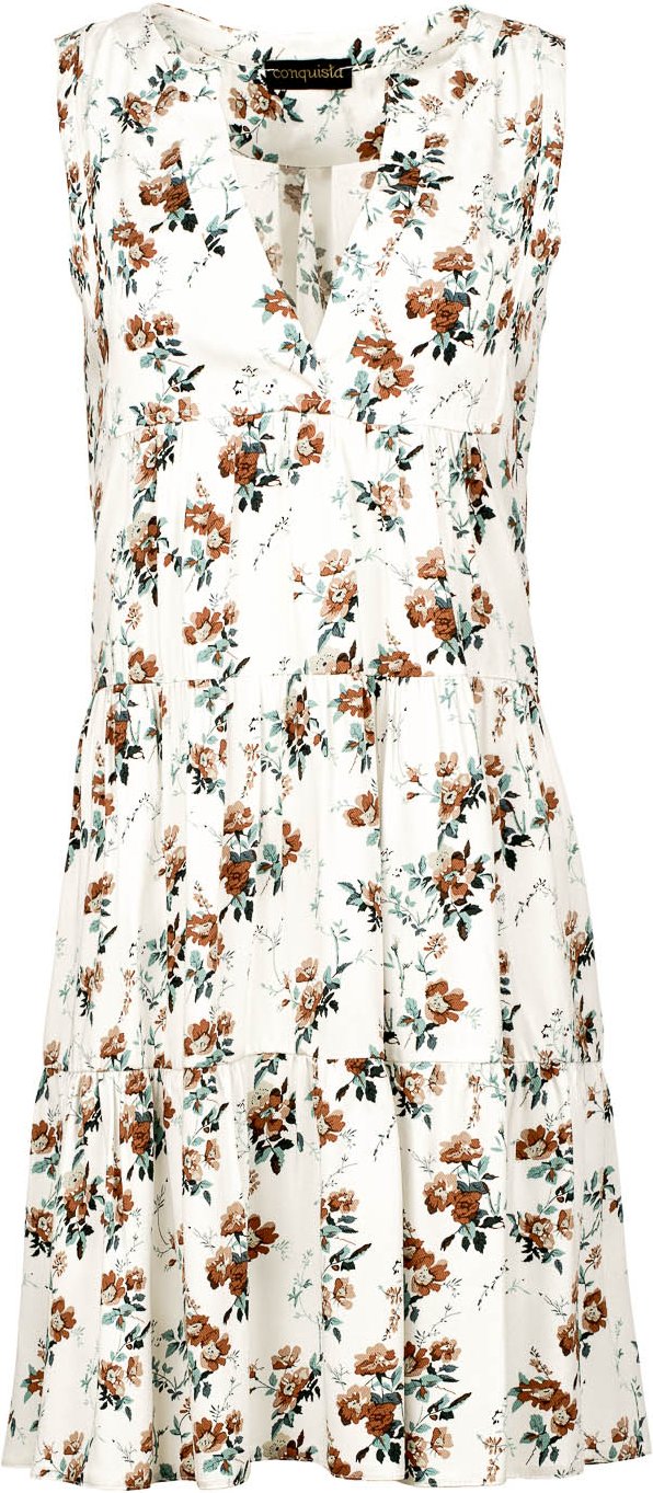 Ärmelloses Ecru Floral A Line Kleid