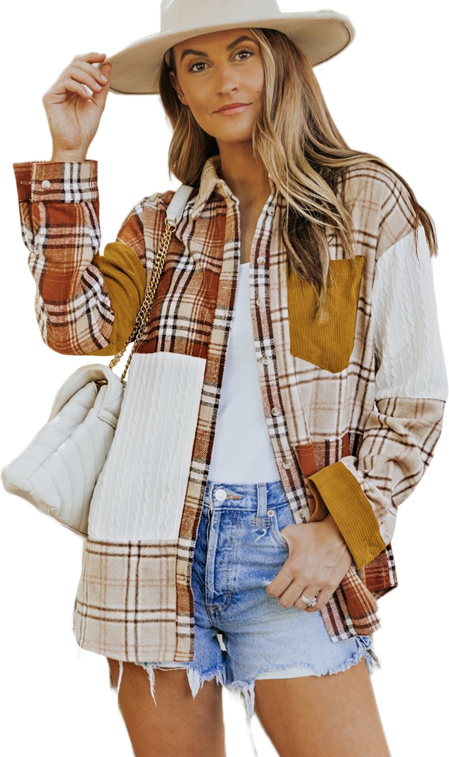 Patchwork-Kariertes Hemd mit langen Ärmeln