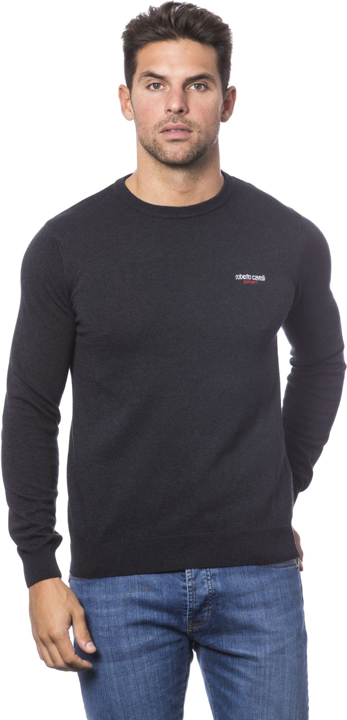 Roberto Cavalli Sport Homme Pullover Slim Fit manches longues Noir