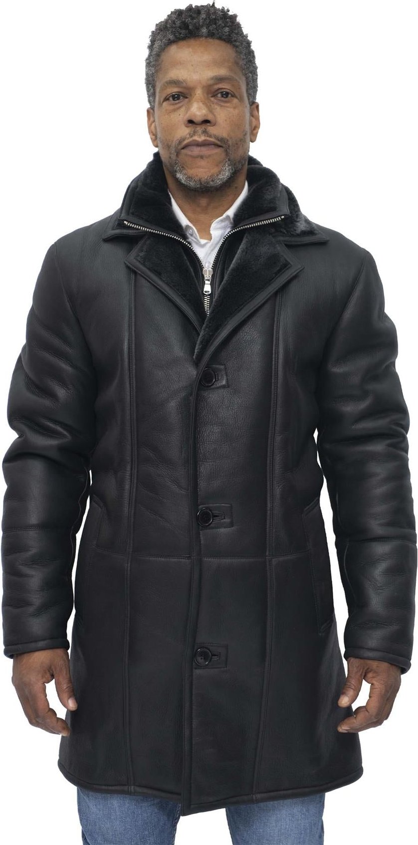 Warmer Herren-Lammfell-Schaffell-Ledermantel-Florence