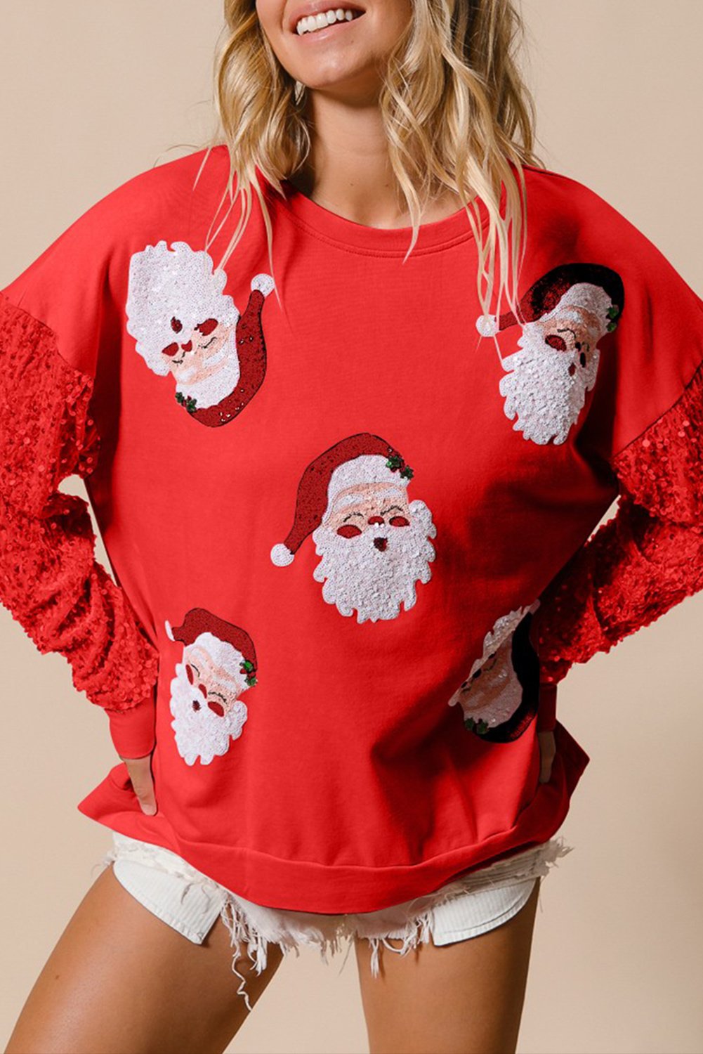 Pailletten Weihnachtsmann Pullover