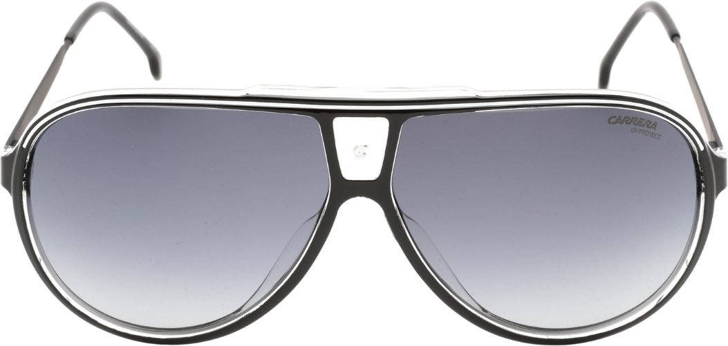 Schwarze Carrera-Sonnenbrille mit grauen, schattierten Gläsern und weißen Details