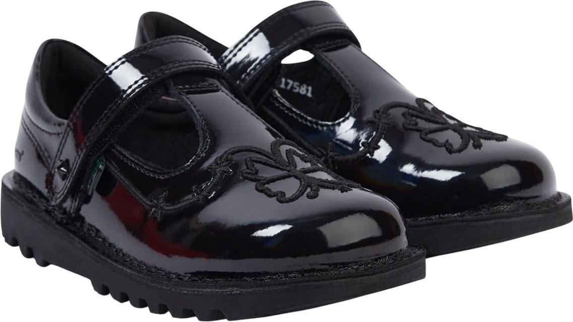 Kickers Mädchen Stardust Lackleder T-Bar Schulschuhe (Schwarz)