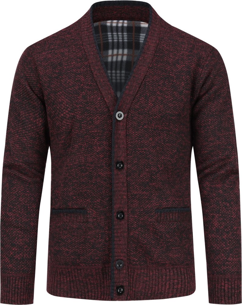 Herren Strickjacke mit Zwei Taschenknopf Stehkragen Strickjacke für den Winter Burgund