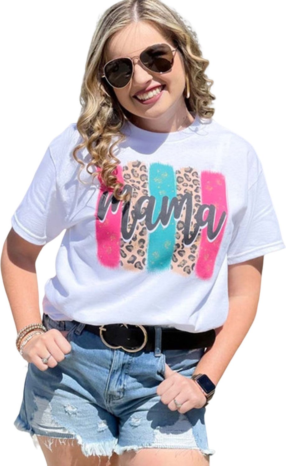 Weißes Mama Leopard Pinselstrich Grafik T-Shirt