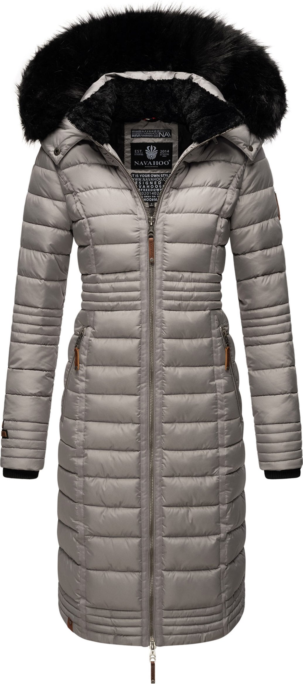 Navahoo Damen Winterjacke Umay – Lange Steppjacke mit Abnehmbarer Kapuze & Kunstfell