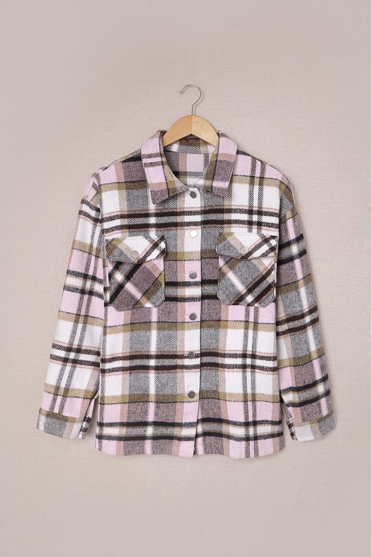 Thumbnail - Azura Exchange Damen Geometrisches Karomuster Shacket in Pink