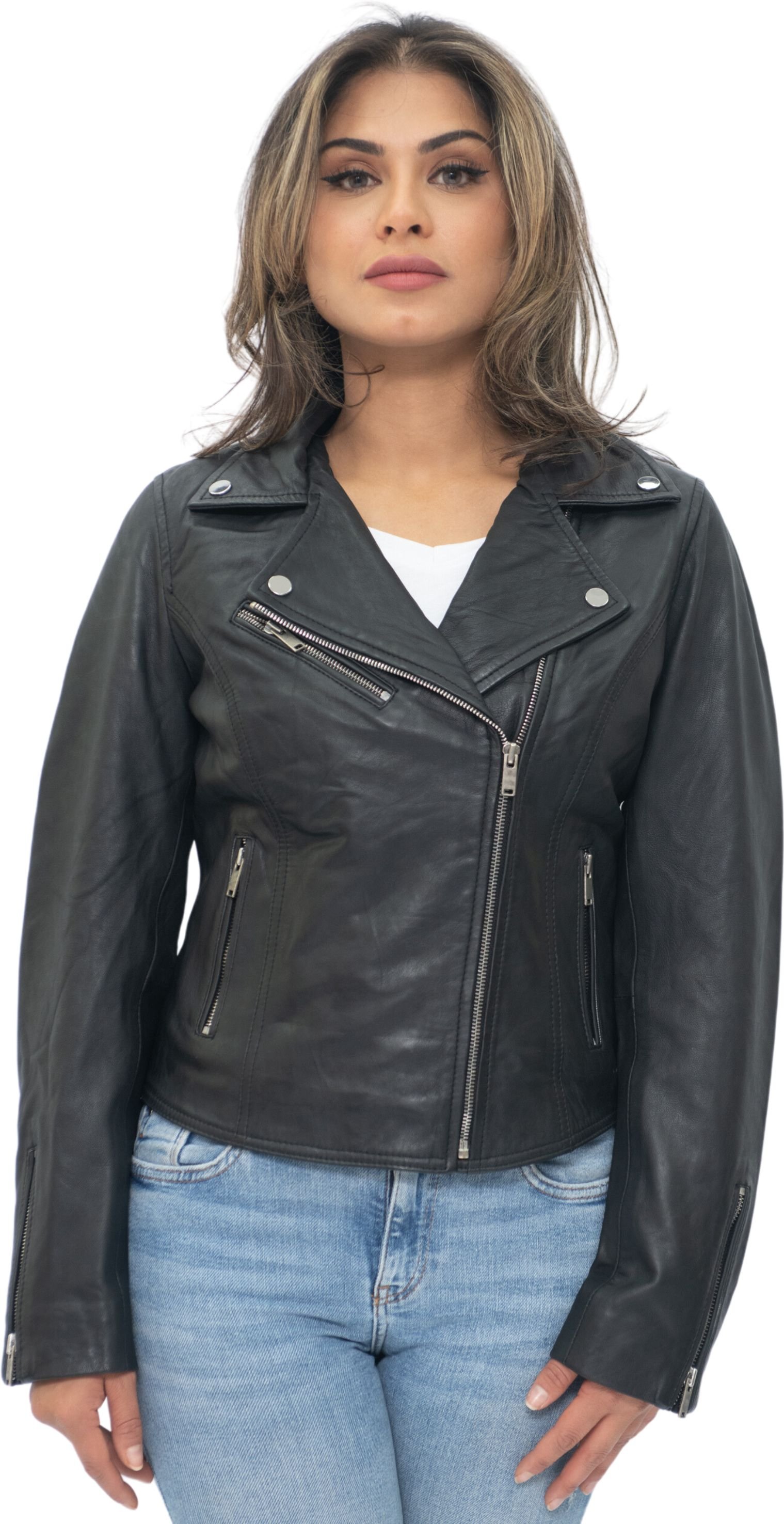 Damen-Leder-Klassiker-Biker-Brando-Jacke-Baku