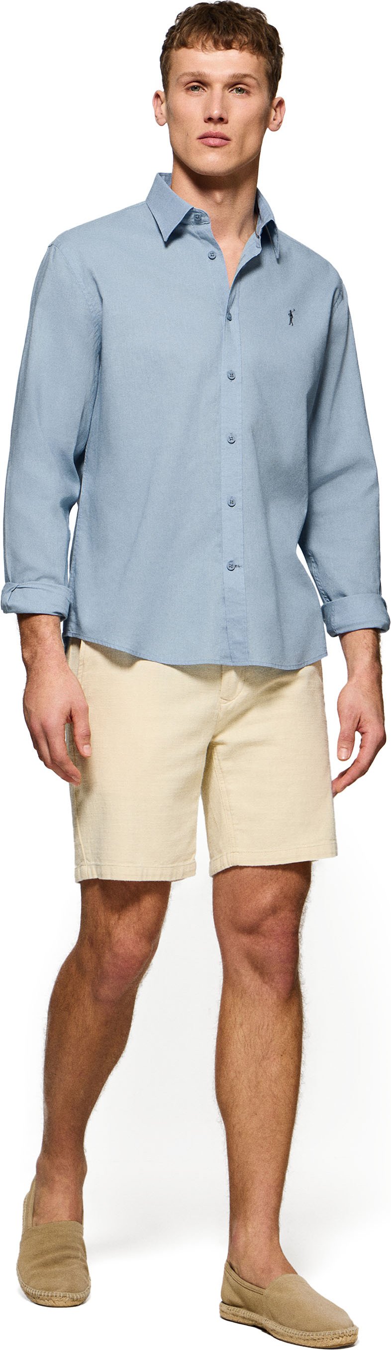 Hemd aus Leinen-/Baumwollgemisch hellblau mit Rigby Go Stickerei