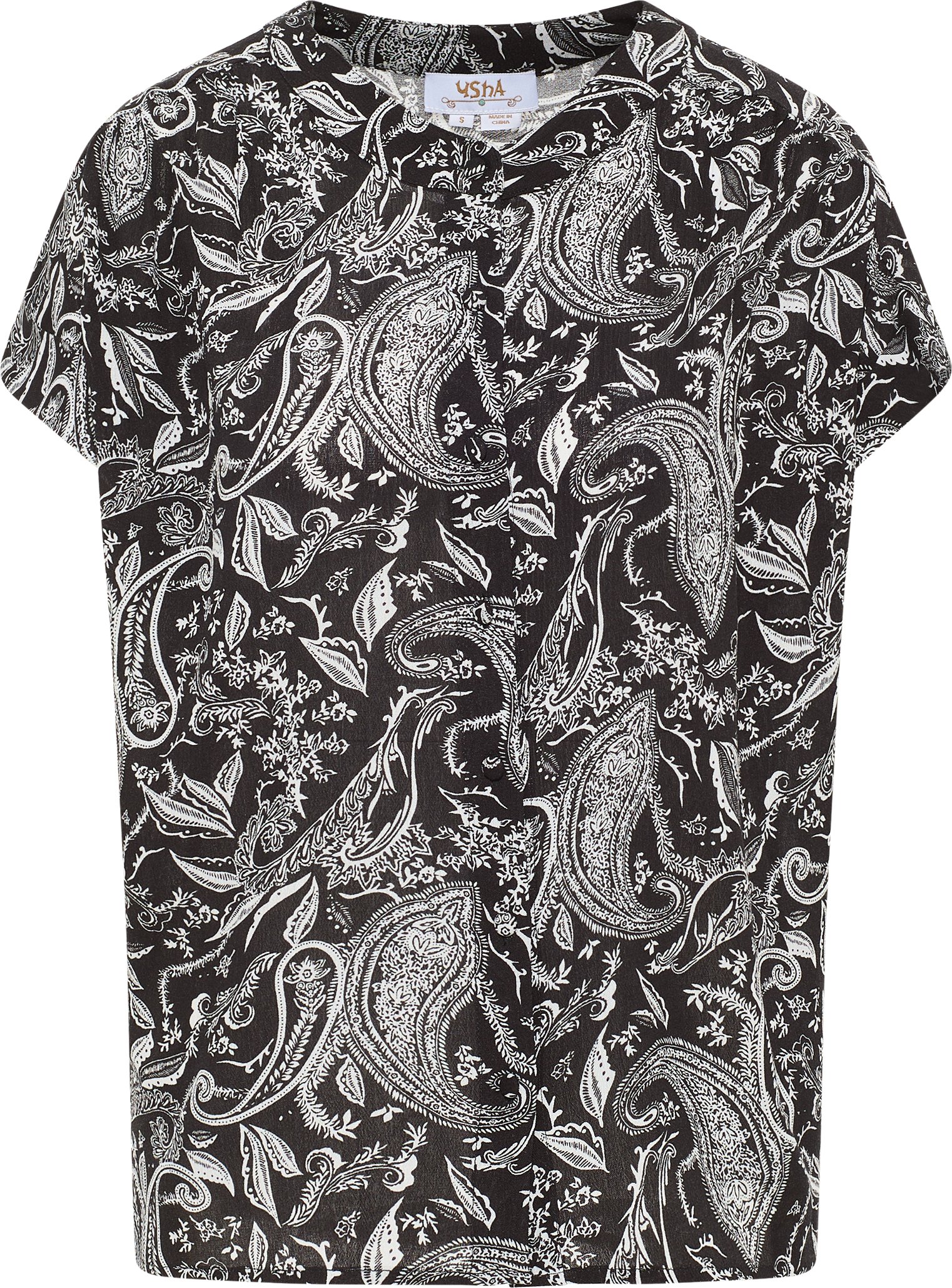 usha kurzarmbluse Damen schwarz weiss