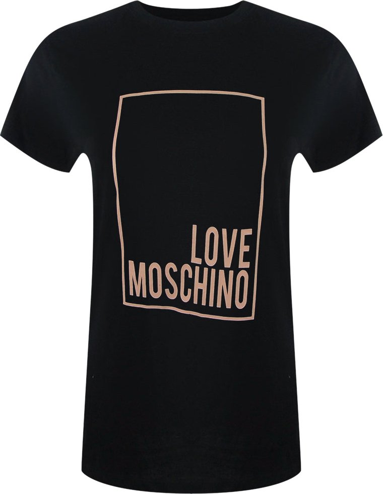 Moschino Pink Box Logo Schwarzes T-shirt