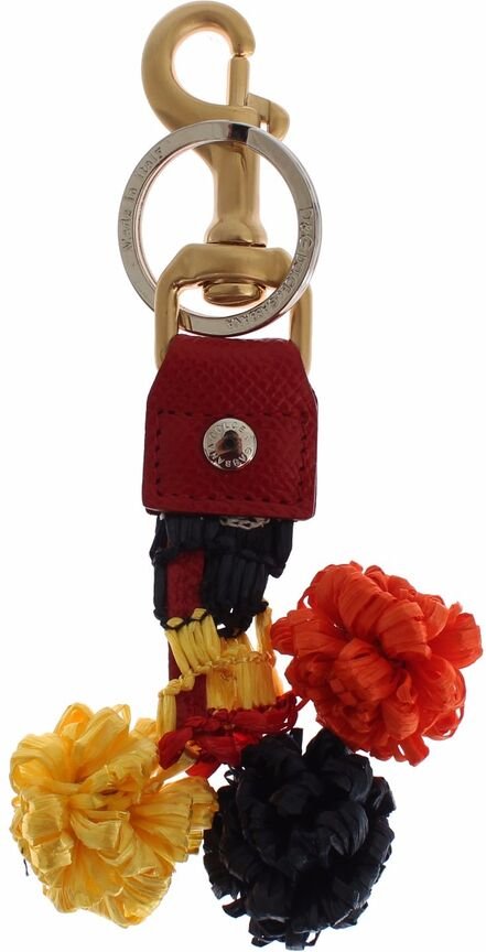 Dolce & Gabbana Goldgelbe Raffia-Leder-Clipsucherkette Schlüsselanhänger