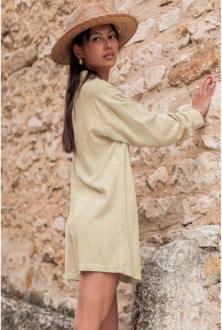 Thumbnail - Azura Exchange Halbknopf Hemdkragen Langarm Lockeres Jumpsuit