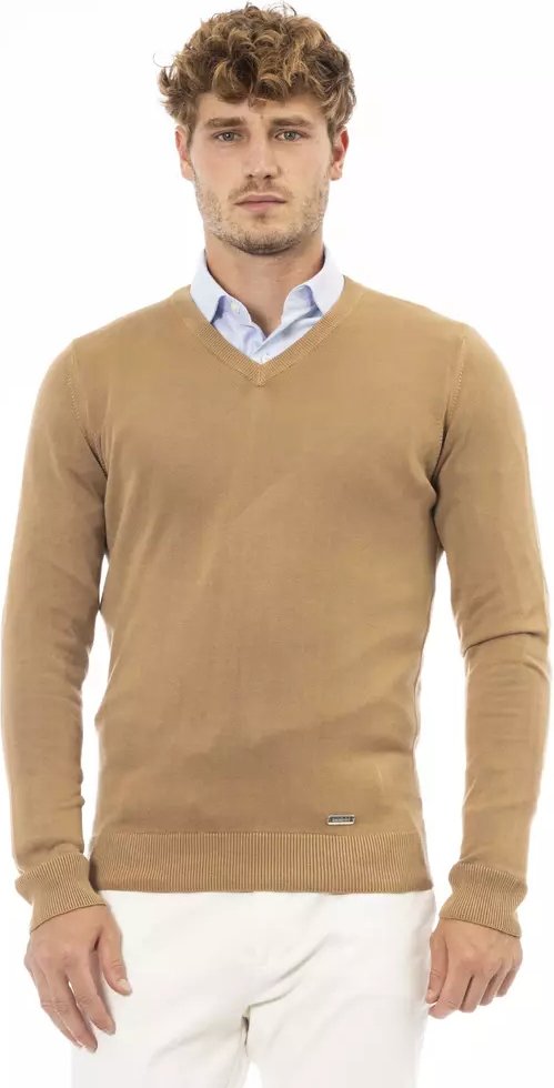 V-Ausschnitt Strickpullover Kamel