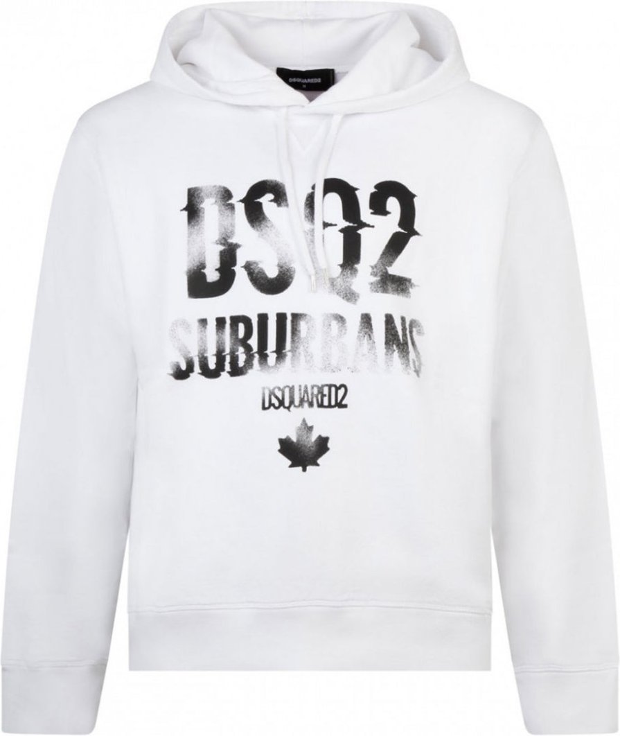 Dsquared2 Faded Suburbans Logo Weißer Kapuzenpullover