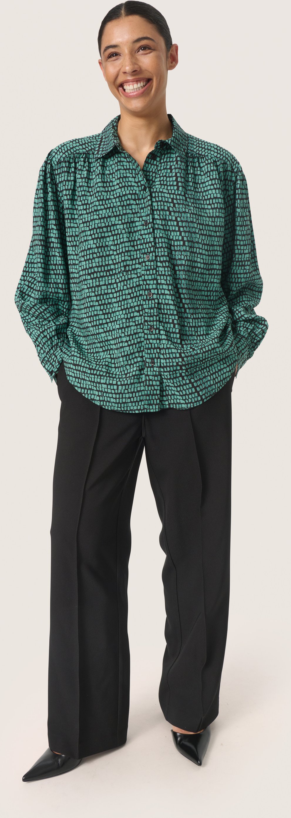 Langarm - Hemd Gerade Passform Bottle Green Square Print green