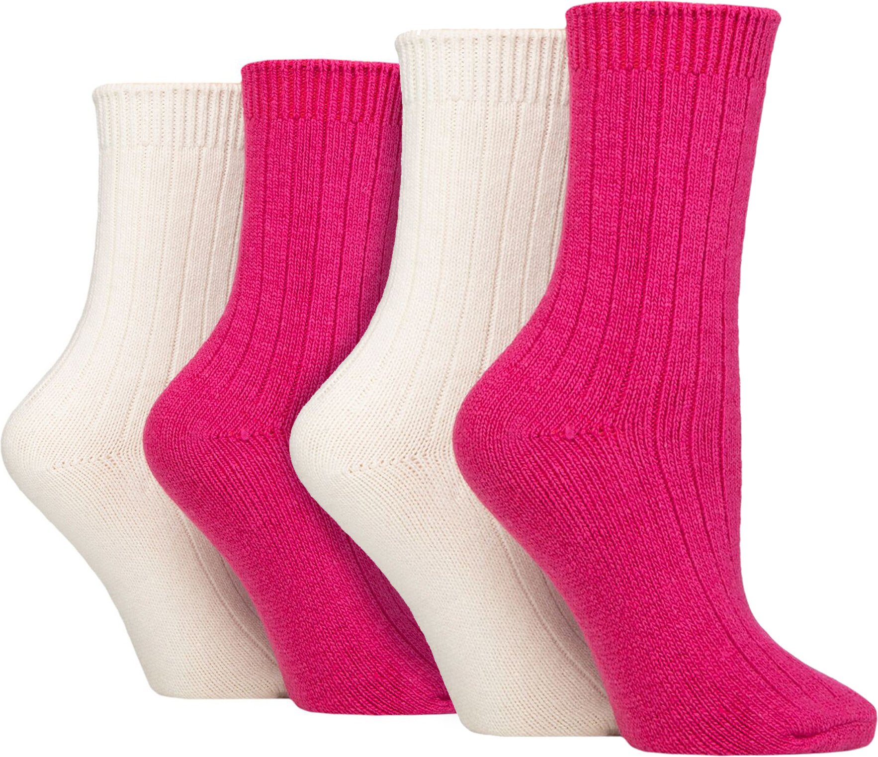 4er-Pack Damen Kaschmir-Stiefelsocken | Wildfeet | Gerippte Crew-Woll-Bettsocken - Wein/Creme