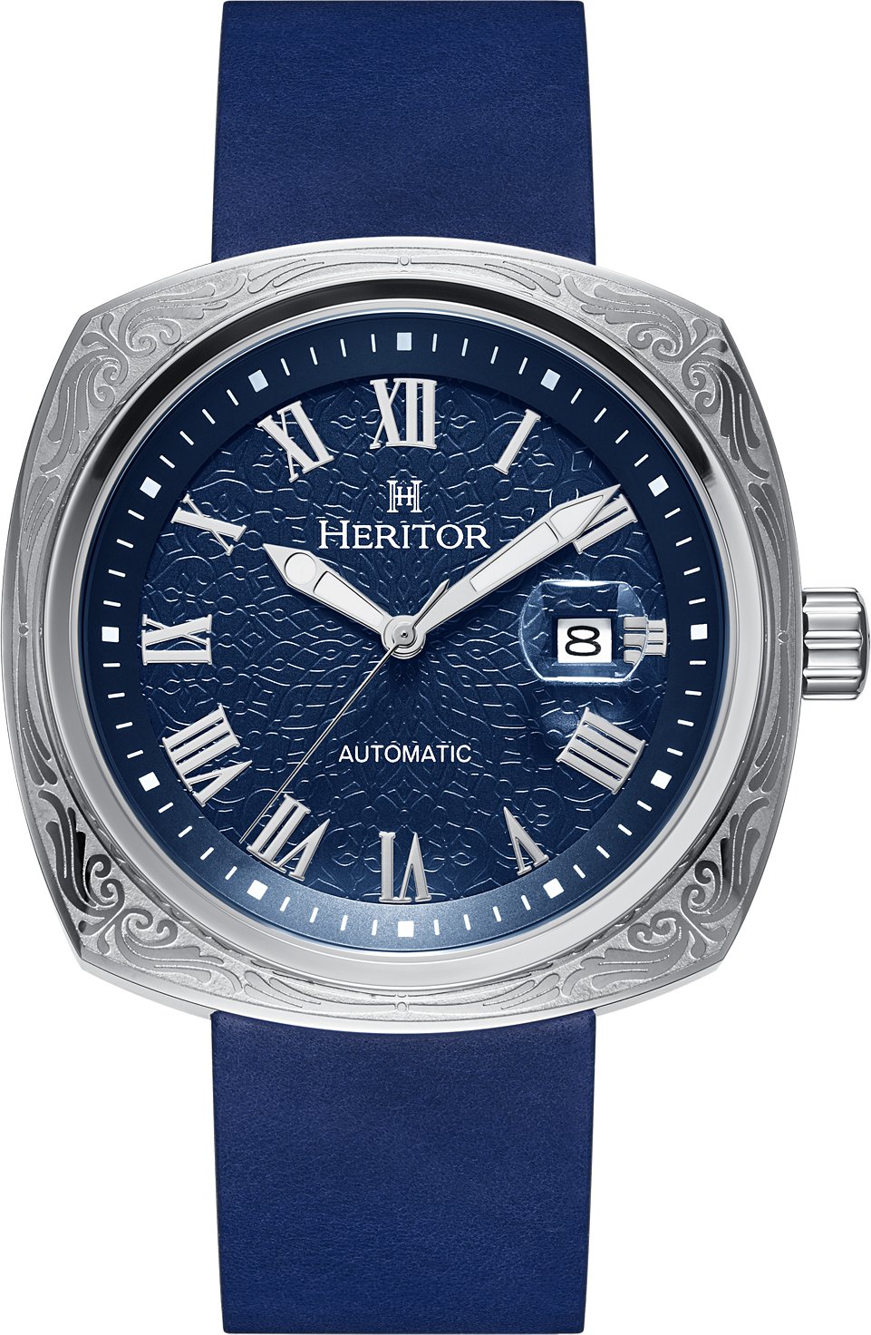 Thumbnail - Montre automatique Heritor Davenport avec boîtier gravé et bracelet en cuir avec date