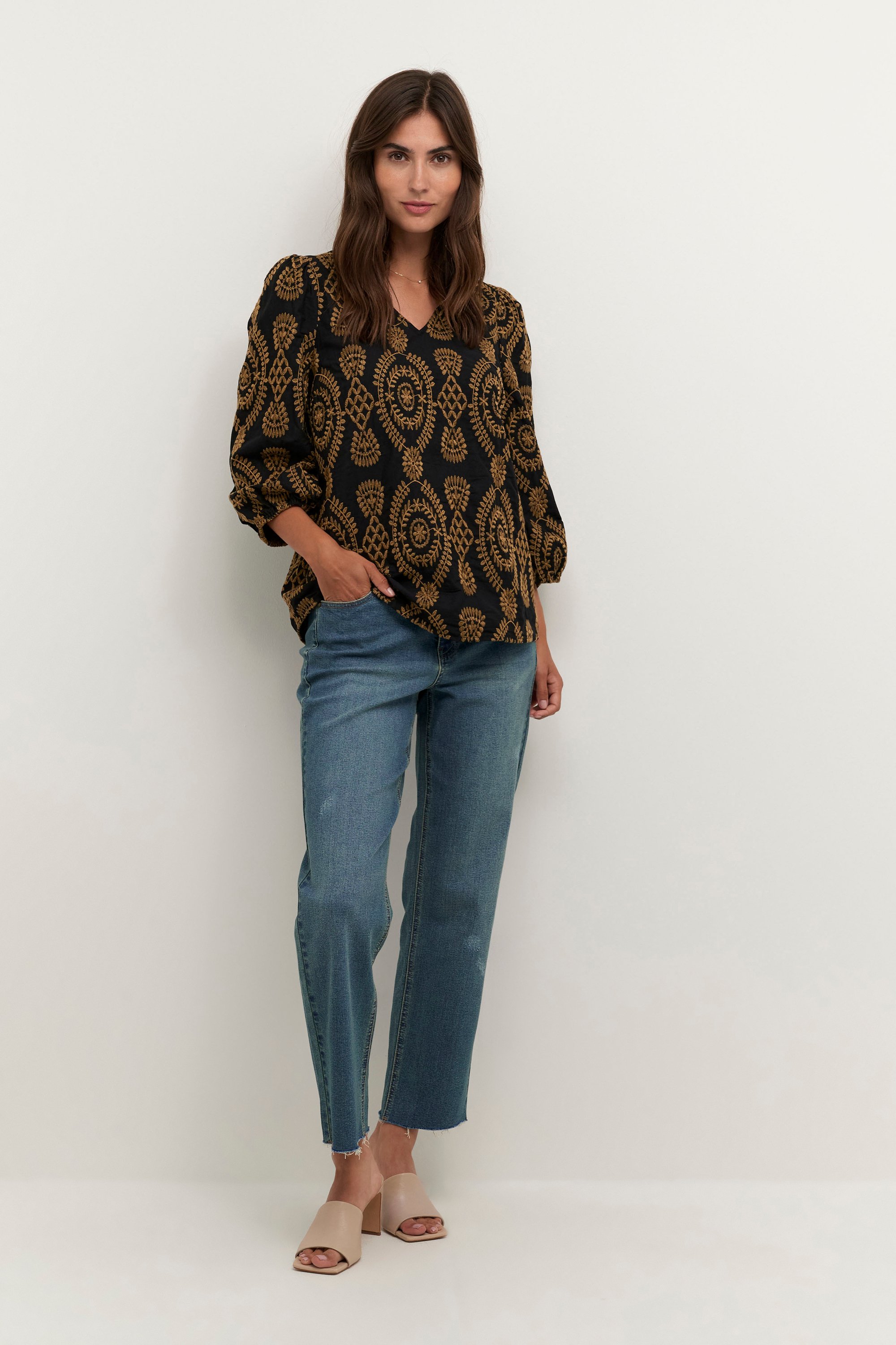 Kurzarm-Bluse Casual fit Blac