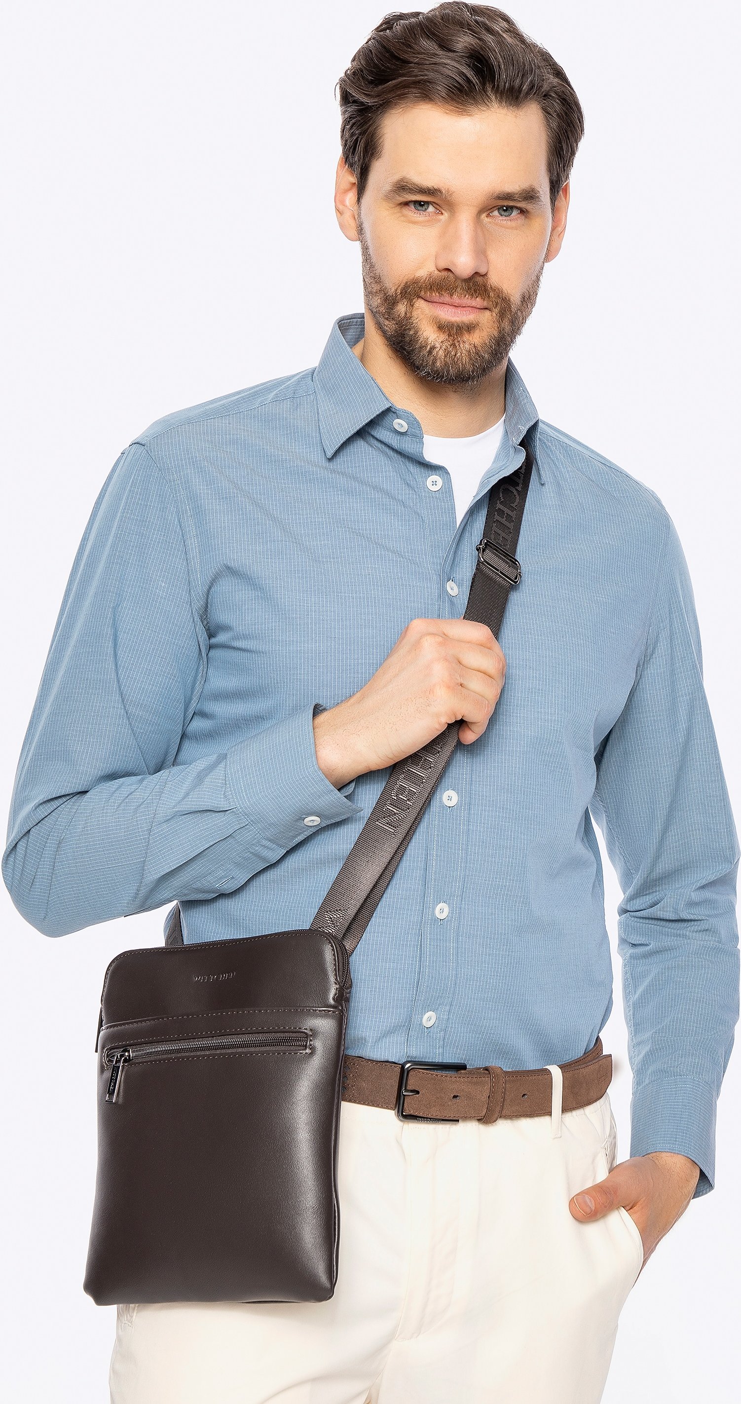 Wittchen Herren-Umhängetasche aus Kunstleder, dunkelbraun