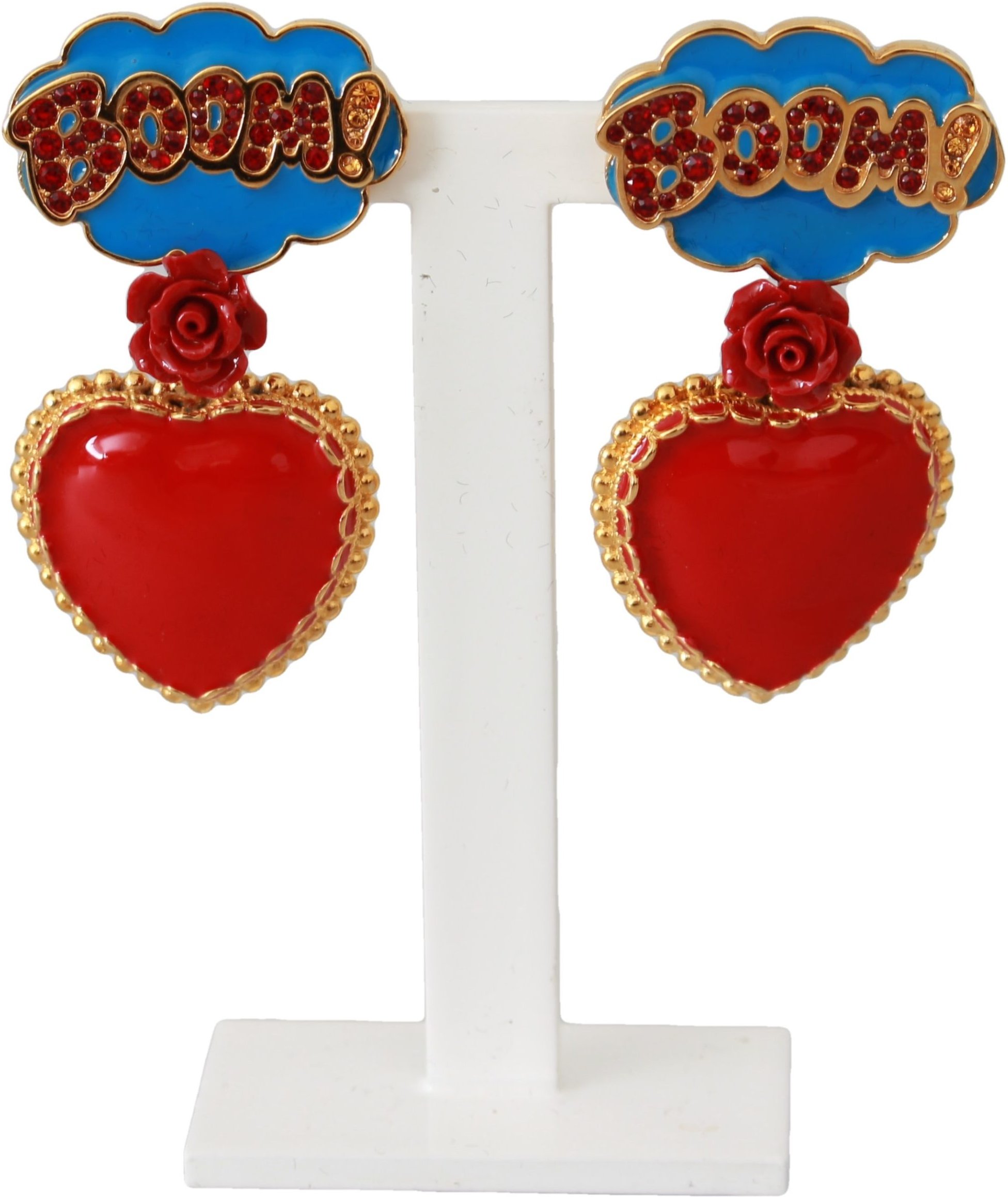 Dolce & Gabbana Boucles d'oreilles à clip en laiton doré BOOM Red Rose Crystal pour femme