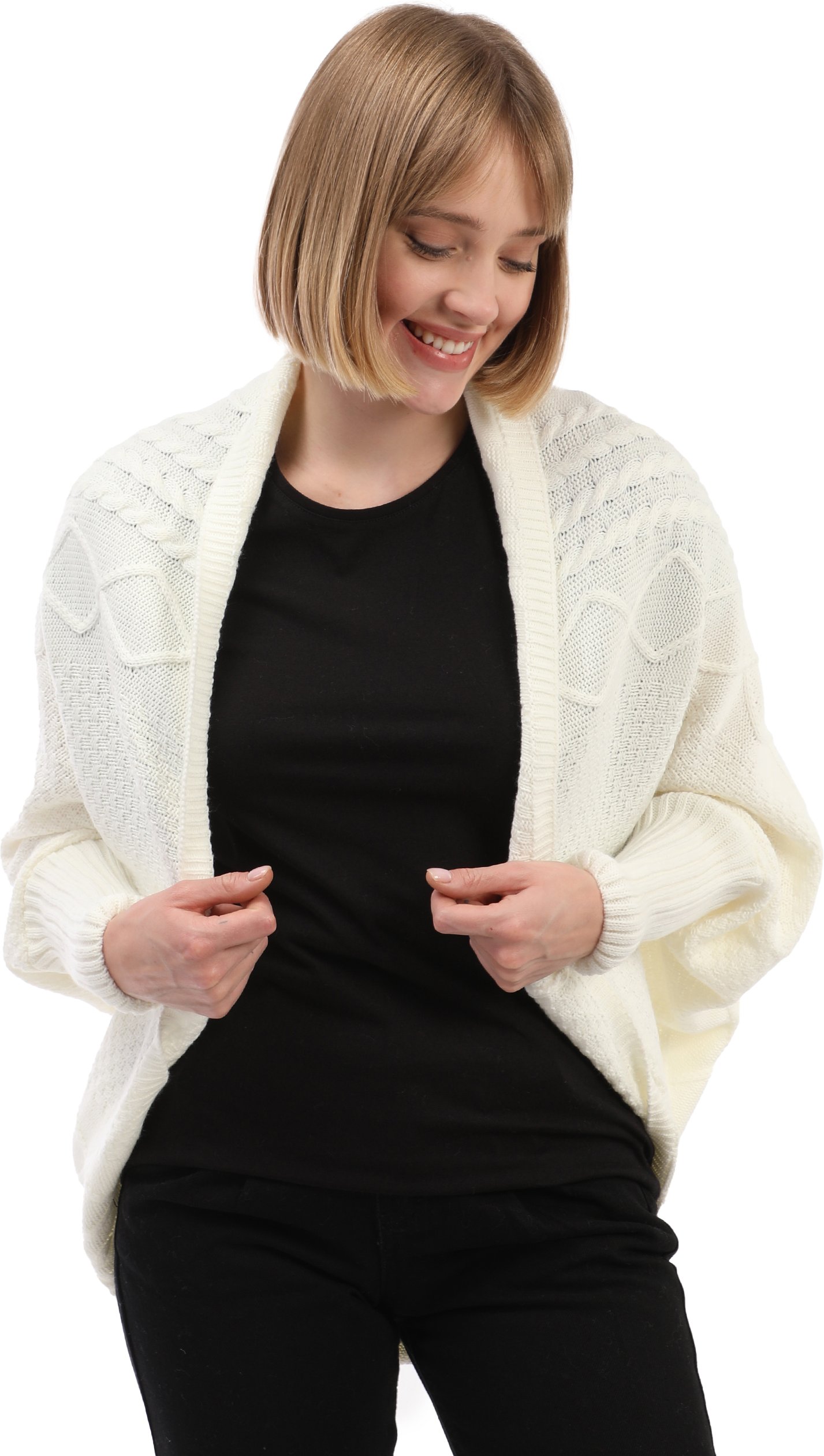 Strickjacke Langärmelige Strickjacke Aus Wollmischung Mit Fledermausärmeln