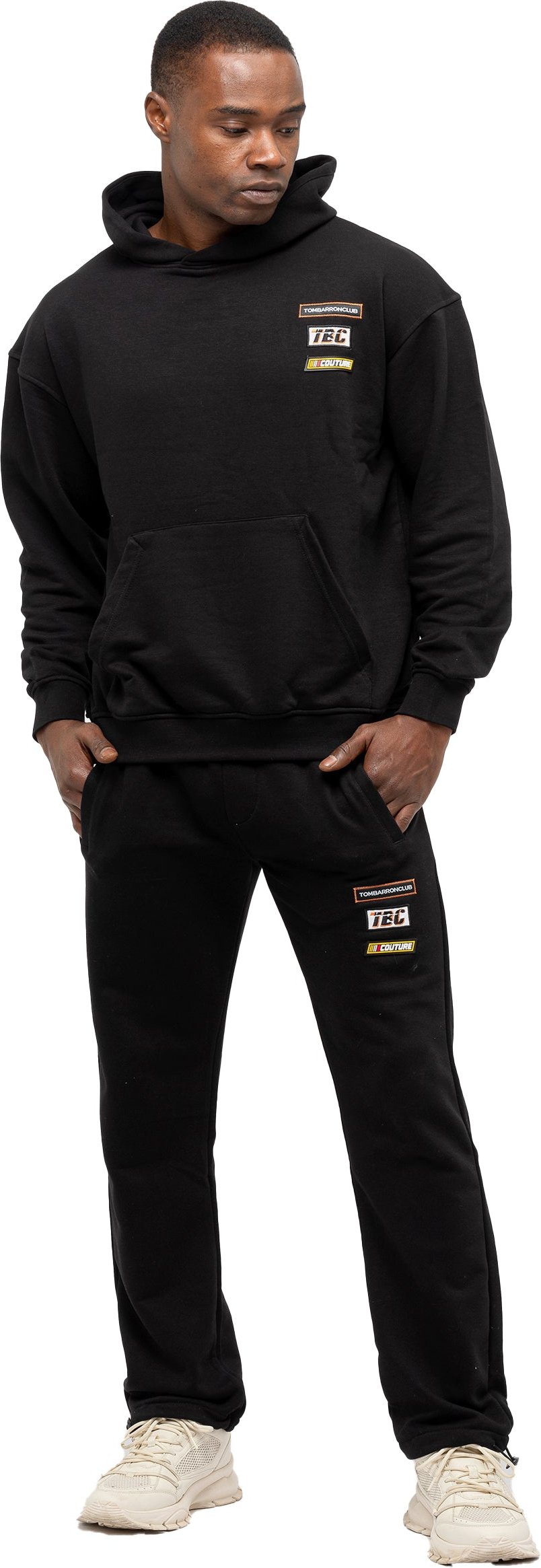 Tom Barron Herren-Trainingsanzug-Set mit besticktem Abzeichen, Oversize