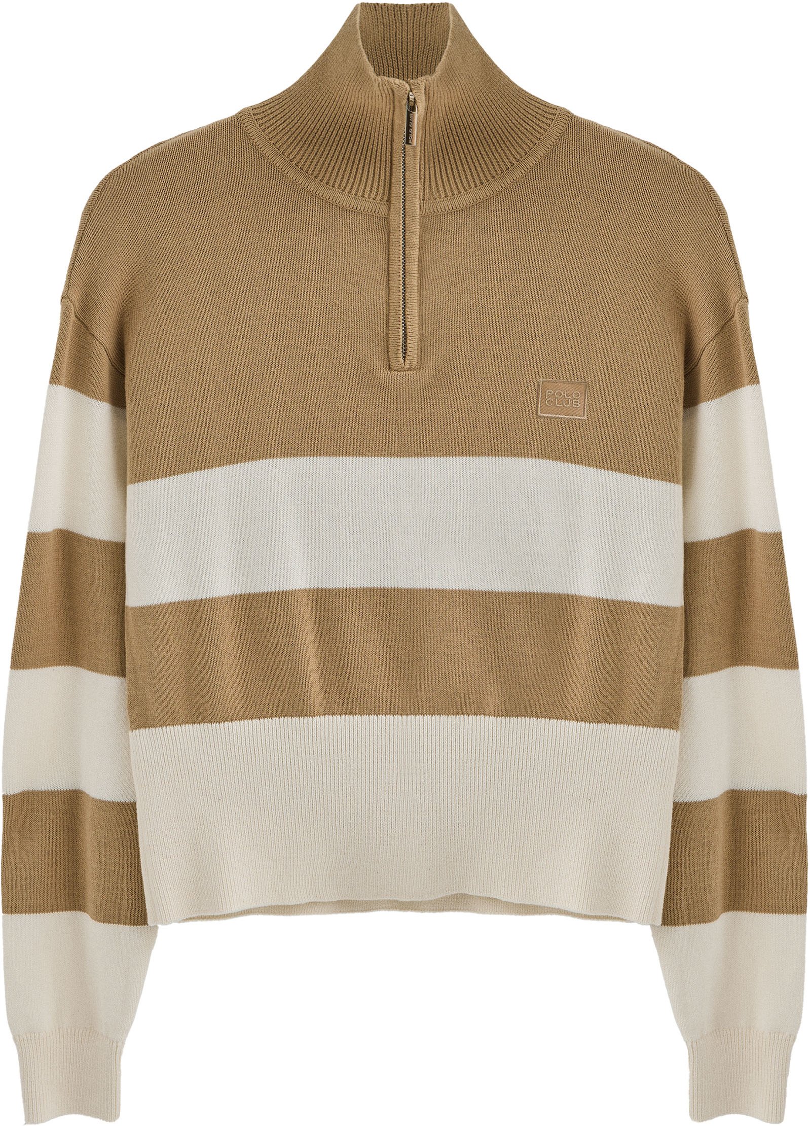 Thumbnail - Pullover hellbraun und ecru gestreift aus Baumwolle