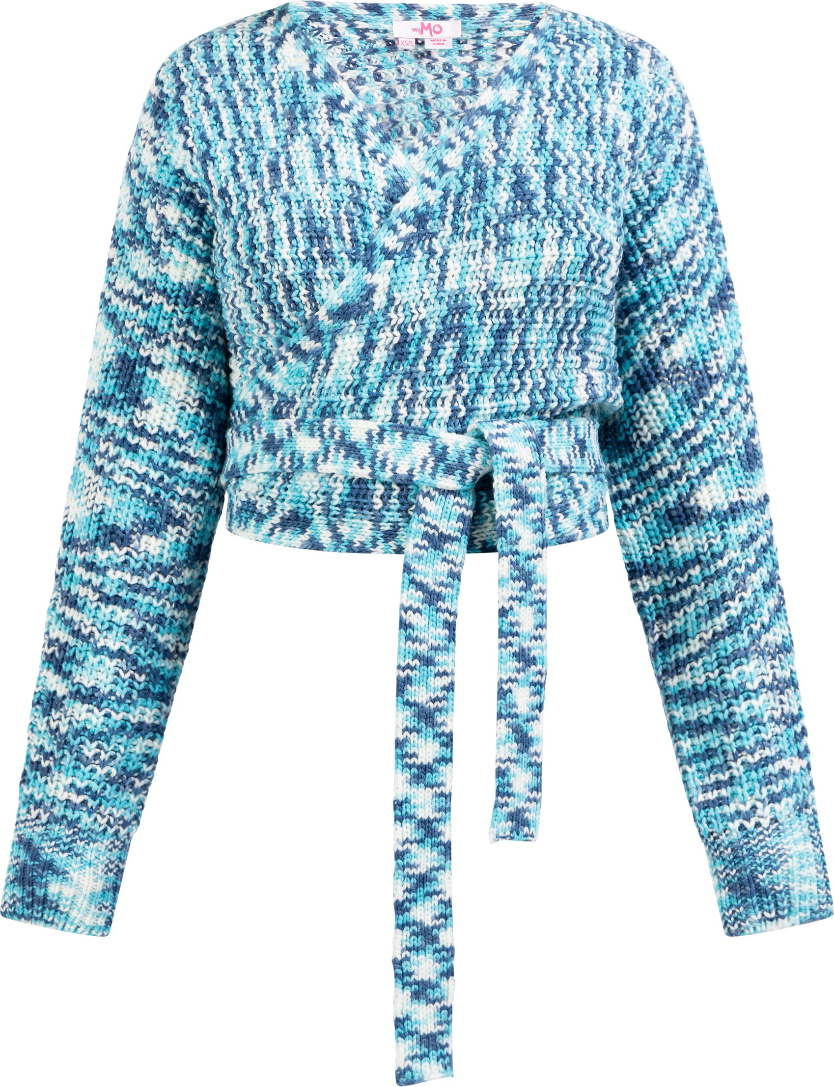Mymo Wickeljacke aus Strick Damen Blau Mehrfarbig