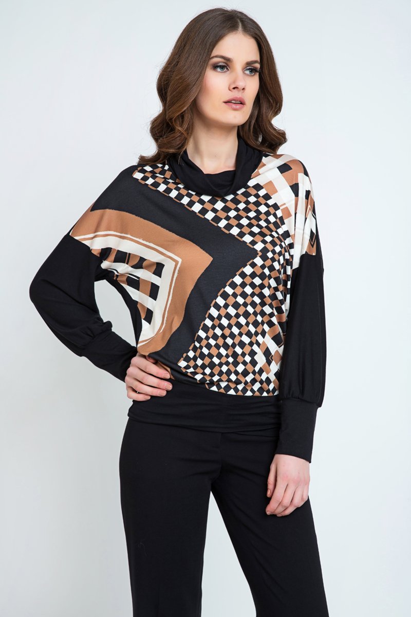 Geometrisches Print-Batwing-Top