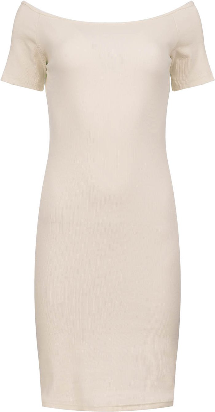 Off-Shoulder Enges Kleid in Creme Beige