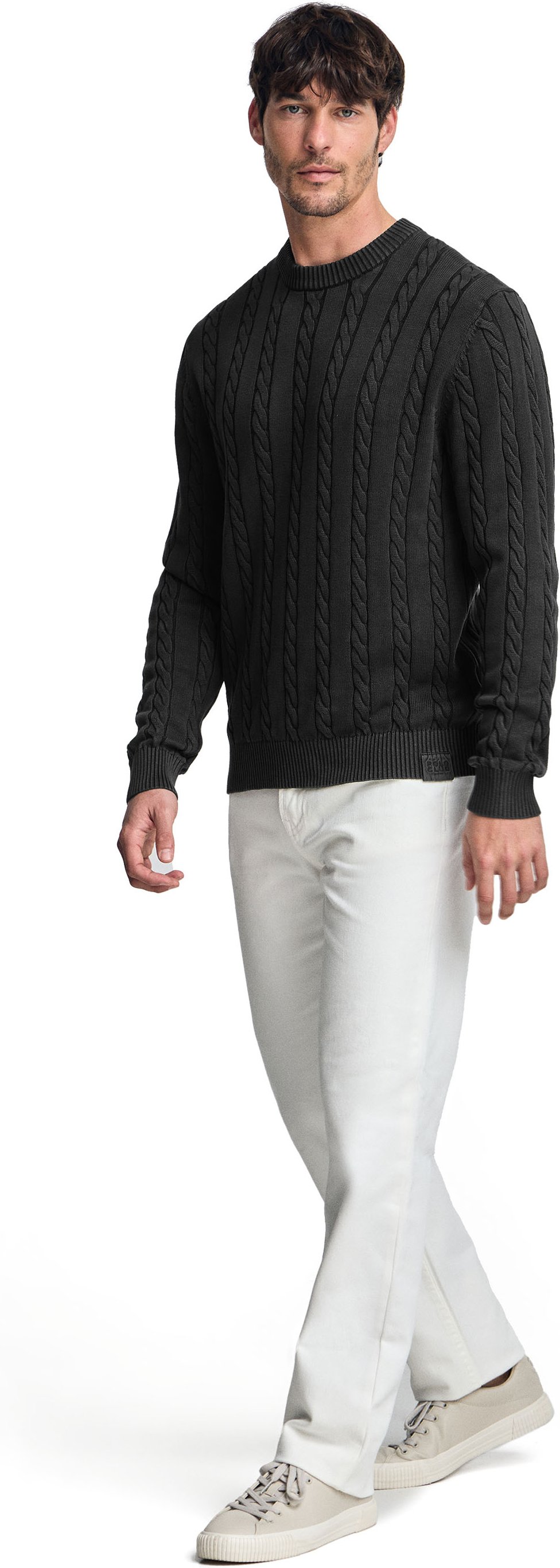 Zopfpullover asphaltgrau Garmet Dye mit gesticktem Logo