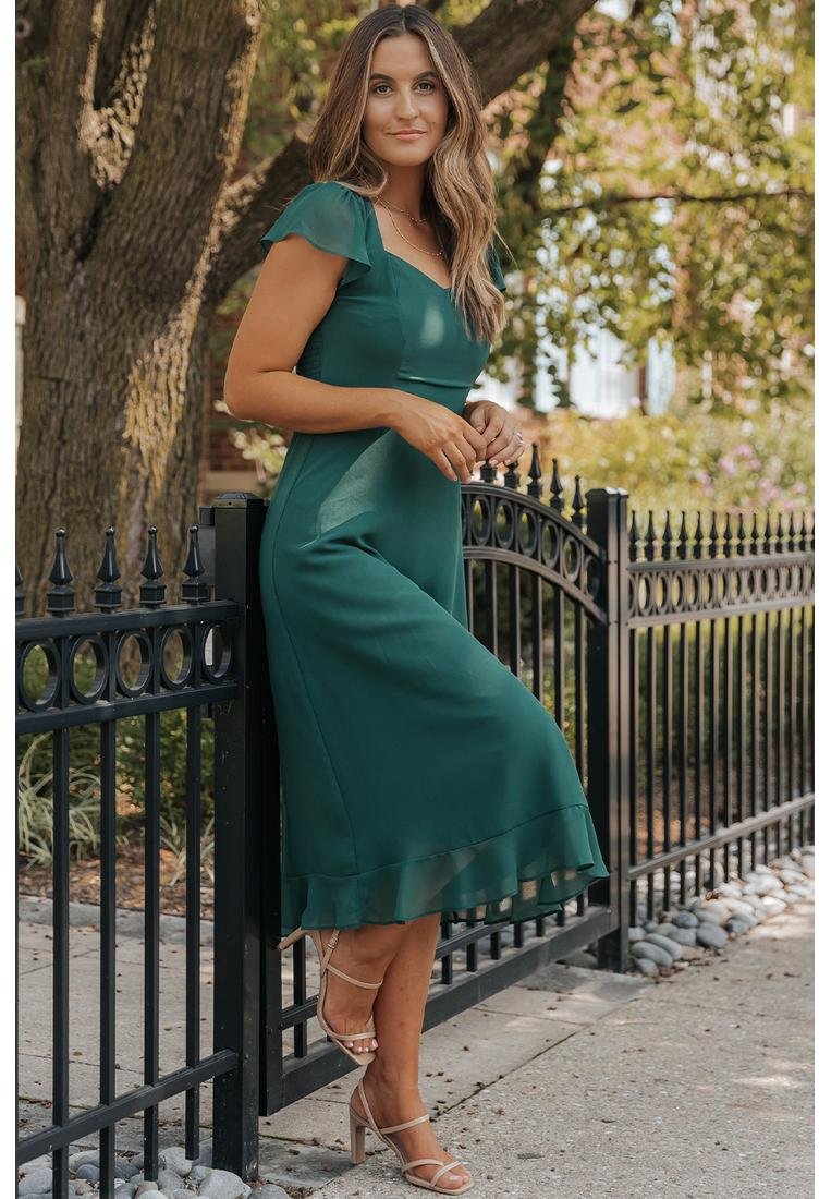 Thumbnail - Azura Exchange Meergrün Rüschendetail Offene Rücken Herz-Ausschnitt Midi-Kleid