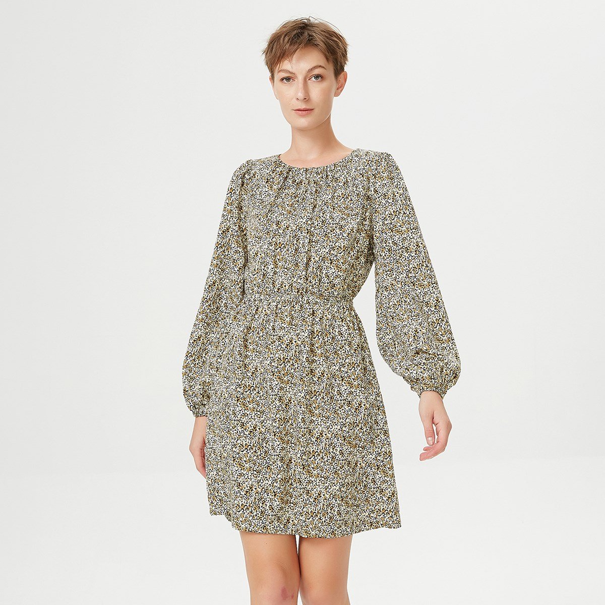 Thumbnail - Kurzes Kleid mit Gummizug und Blumendruck