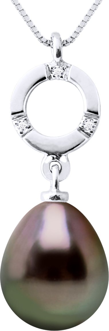 Anhängerschmuck 0,01 ct Weißgold 375 und echte Tahiti-Zuchtperle Birne 9-10 mm