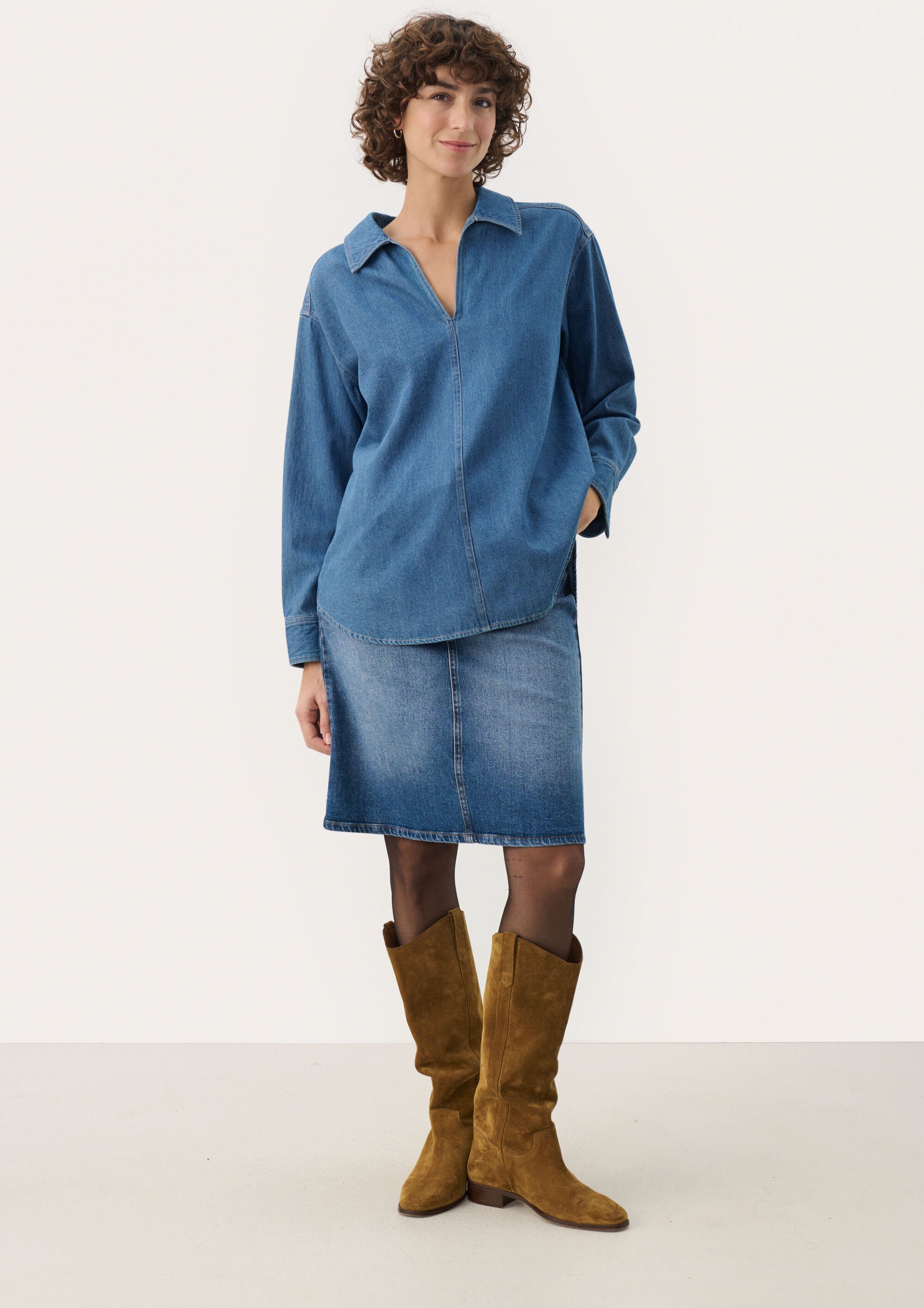 Thumbnail - Langarm - Hemd Oversize fit Medium Blue Denim